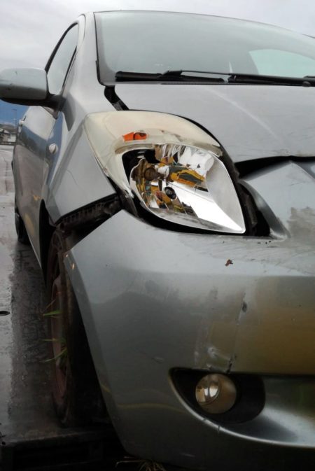 l'auto rimasta coinvolta nell'incidente di oggi pomeriggio al casello autostradale di Ferentino