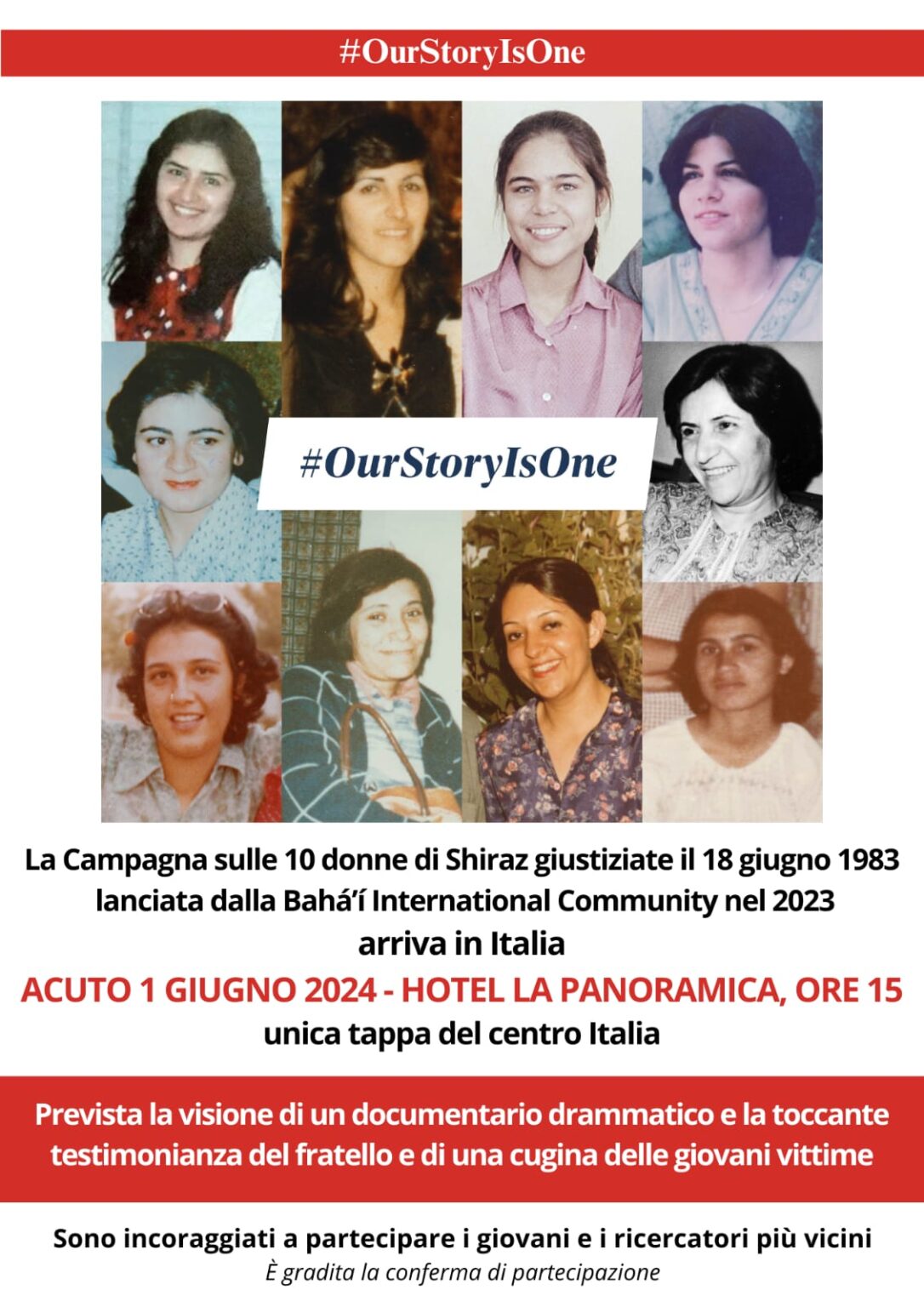 #Ourstoryisone: sabato primo giugno – ad Acuto – l’iniziativa sulle 10 donne di Shiraz brutalmente giustiziate nel 1983