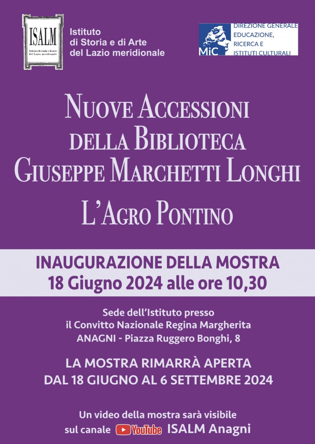“Nuove accessioni della biblioteca Giuseppe Marchetti Longhi”: martedì 18 giugno l’inaugurazione della mostra all’Istituto di Storia e di Arte del Lazio Meridionale di Anagni