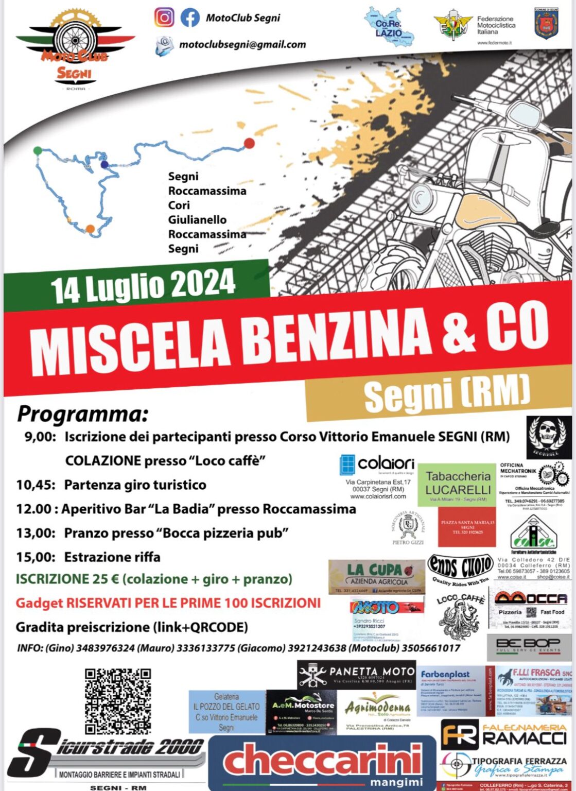 Segni. Motori accesi per la seconda edizione del Moto-incontro “Miscela Benzina & Co”